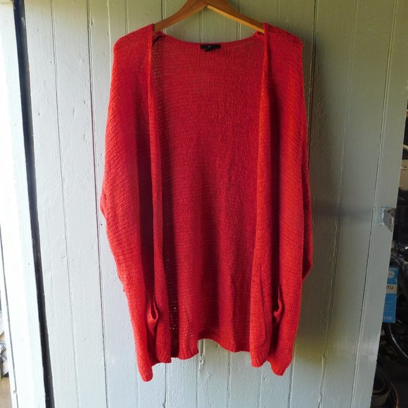 💕 Bright Red Lightweight Open Front Knit - Picture 1 of 14